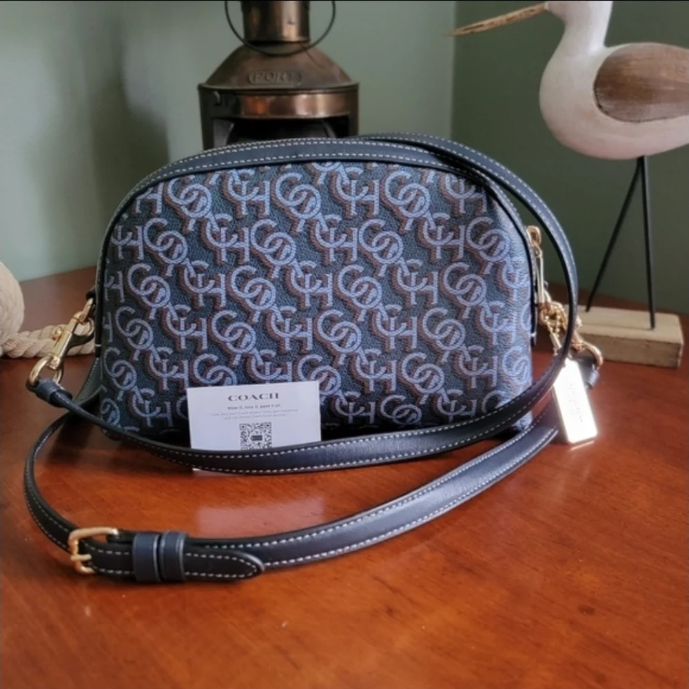 Coach CF343 Madi Dome Monogram Blue Coated Canvas Crossbody Bag